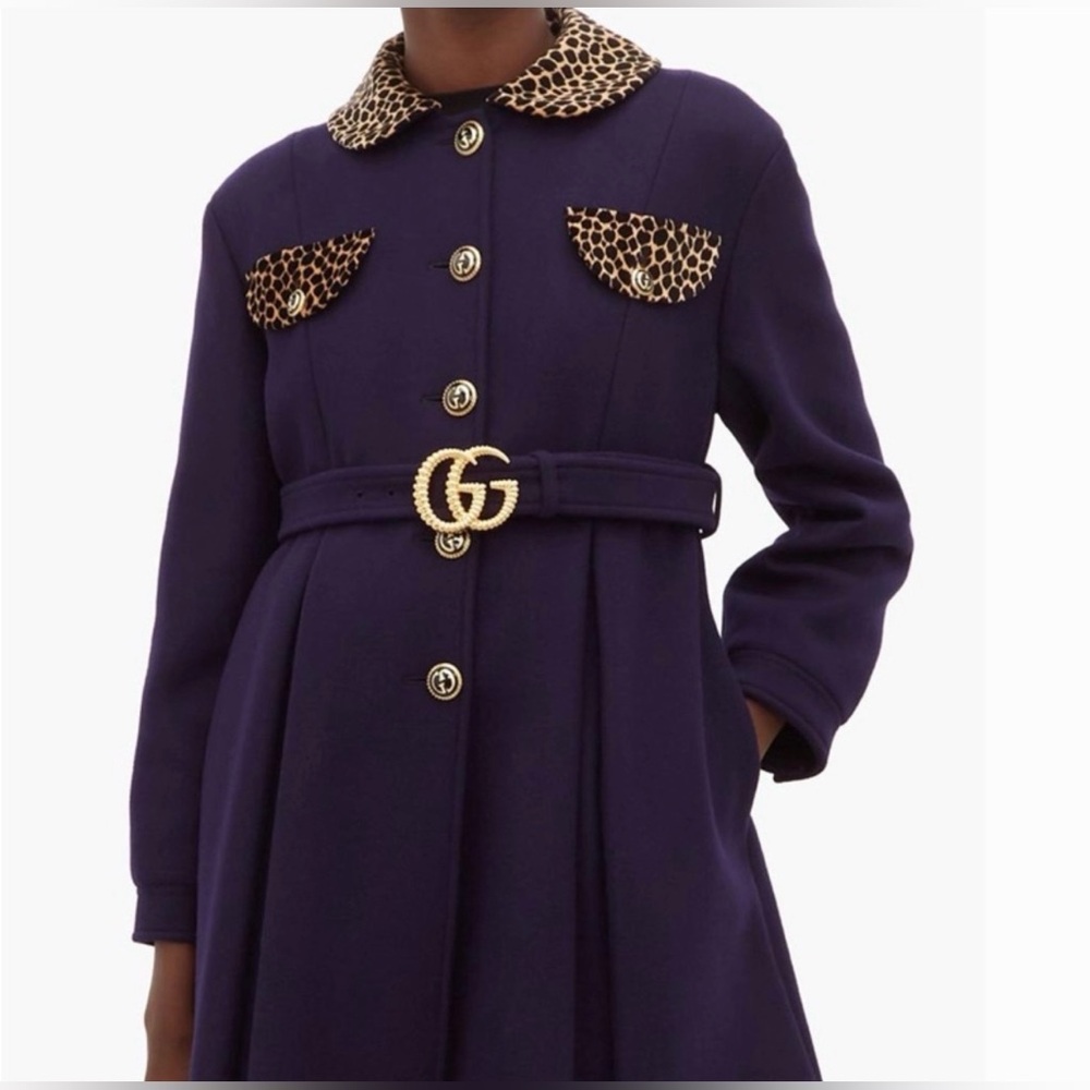 GUCCI Marmont belt Royal purple and Leopard coat